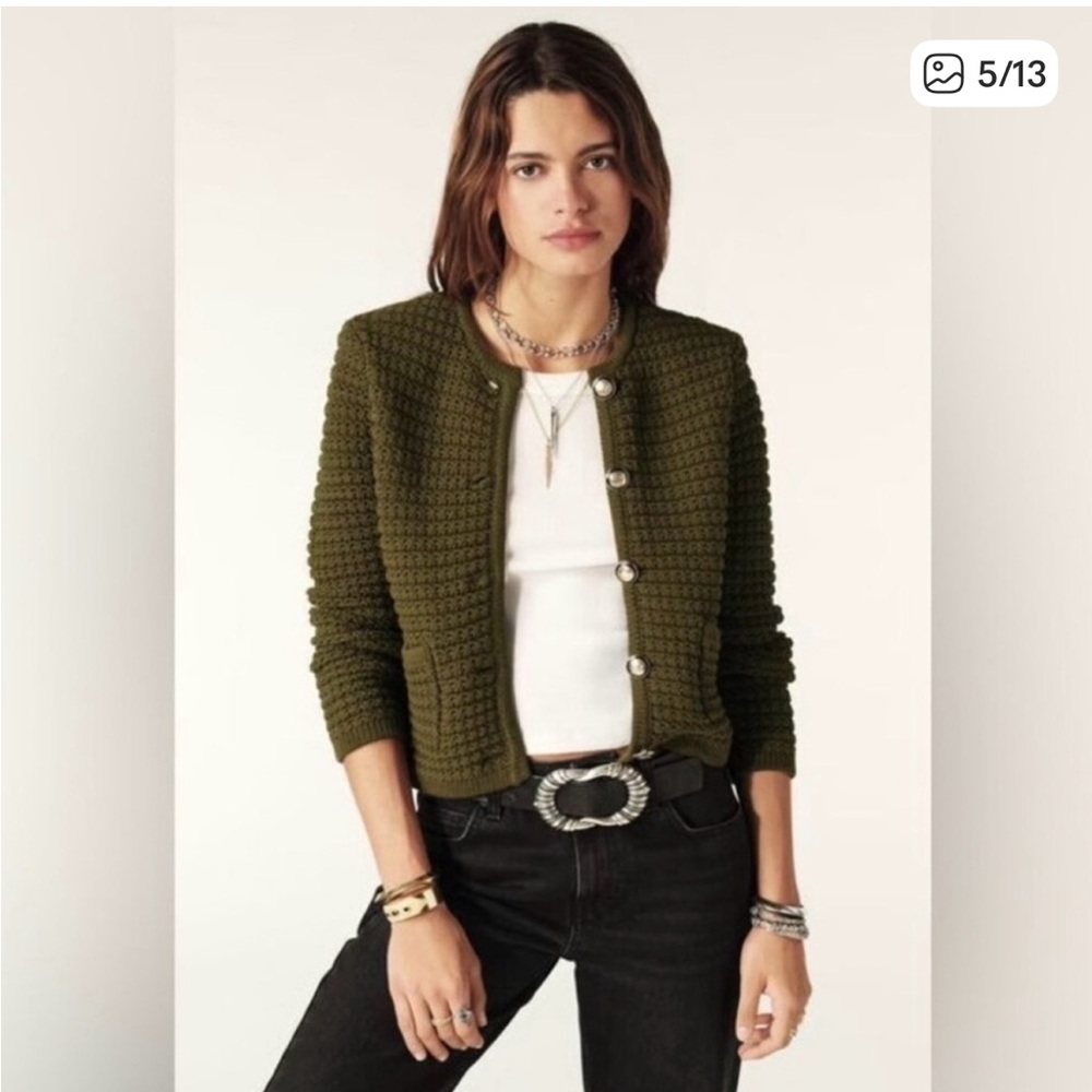 ba&sh kaki Green Knit Cardigan with Buttons - Picture 2 of 8